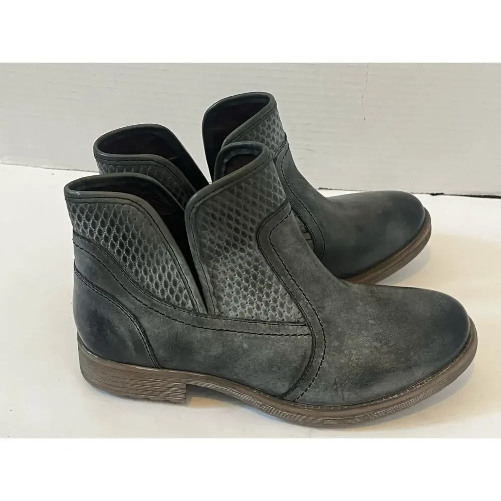 Women's Roan Gray Distressed Winter Fall Leather Ankle Boot Bootie Size 7.5